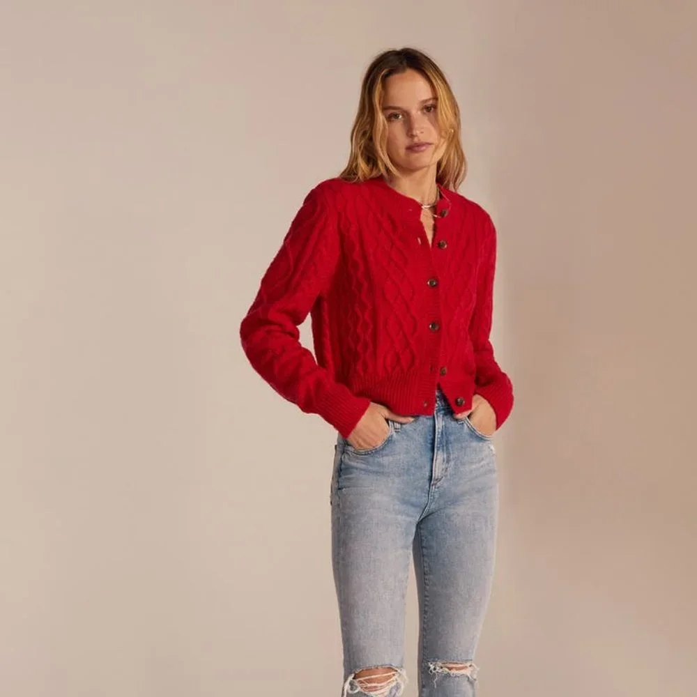 Favorite Daughter Wool & Cashmere Blend Cable Cardigan Sweater - Picture 2 of 6